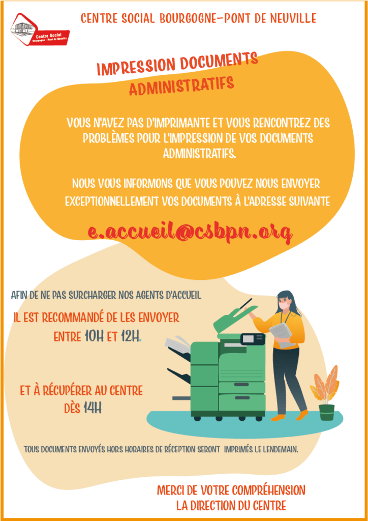 Centre Social La Bourgogne - Impression documents administratifs